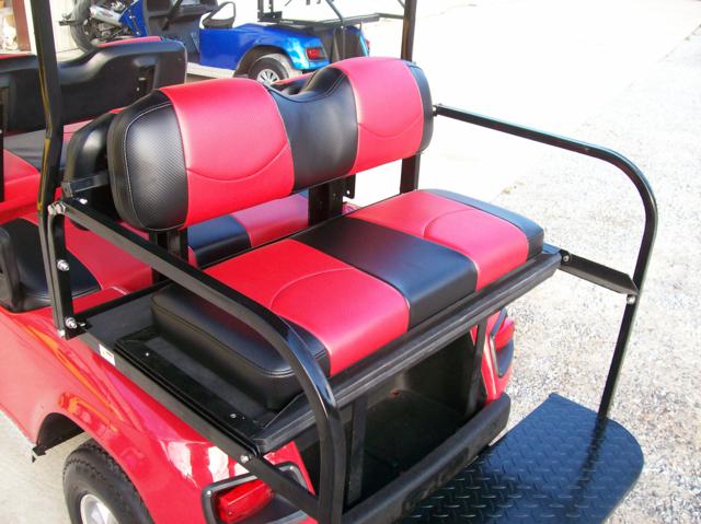 Black And Red Carbon Fiber Striped Deluxe Seat Cover Combo Package - Ez Go Golf Cart Replacement Seat Covers