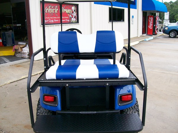 White And Blue Chip Striped Deluxe Golf Cart Seat Covers - Ezgo Golf Cart Rear Seat Covers