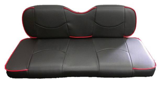 All Black Carbon Fiber With Dadredevil Red Piping Deluxeâ Golf Cart Seat Covers - Club Car Precedent Black Seat Covers