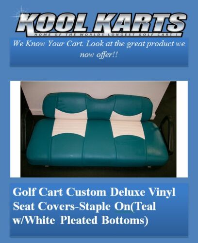 Custom Golf Cart Seat Replacement Covers Teal White Pleats - Club Car Ds Replacement Seat Covers