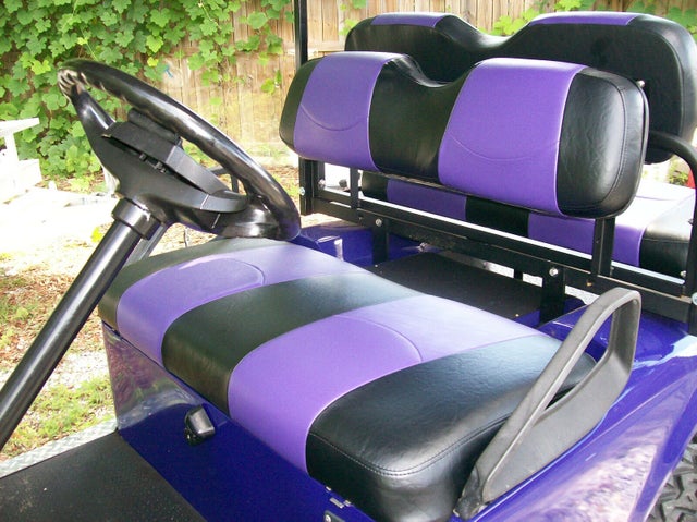 Custom Golf Cart Front Seat Replacement Black And Purple - Club Car Ds Replacement Seat Covers