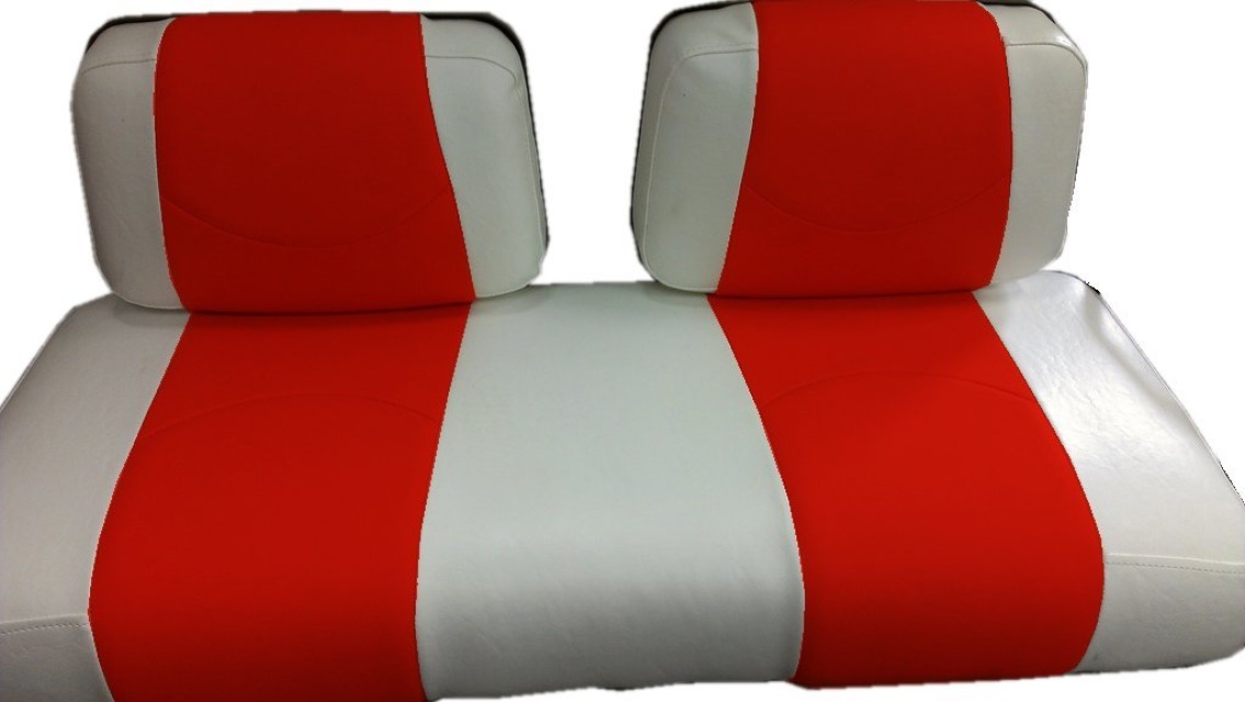 White And Daredevil Red Striped Deluxe Golf Cart Seat Covers - Club Car Ds Golf Cart Seat Covers