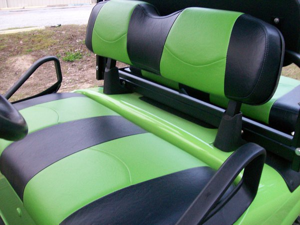 Black And Lime Green Striped Deluxe Golf Cart Seat Covers - Club Car Precedent Black Seat Covers
